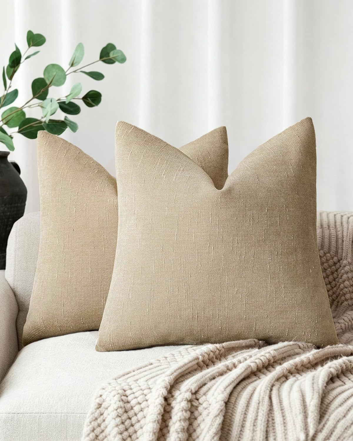 Chenille Haze-Textured Cushion Covers - Pack of 2 - Camel, 45cm x 45cm