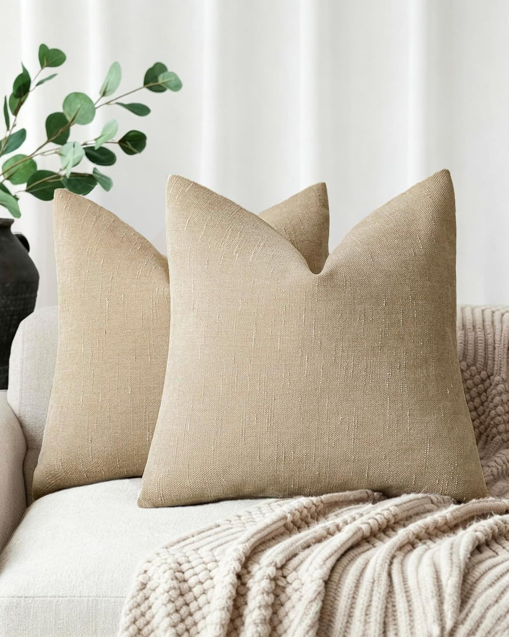 Chenille Haze-Textured Cushion Covers - Pack of 2 - Camel, 50cm x 50cm