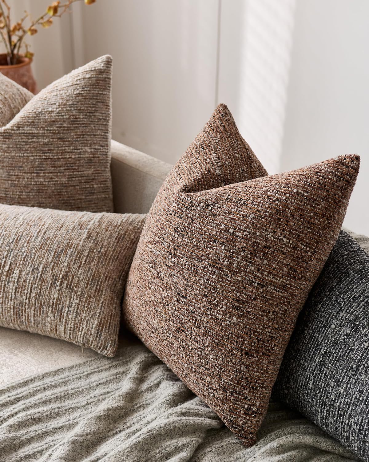 Speckled Bouclé Cushion Covers - Twin-Pack - Brown, 45cm x 45cm