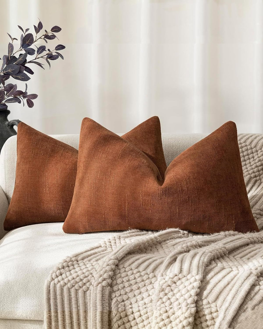 Chenille Haze-Textured Cushion Covers - Pack of 2 - Rust, 30cm x 50cm