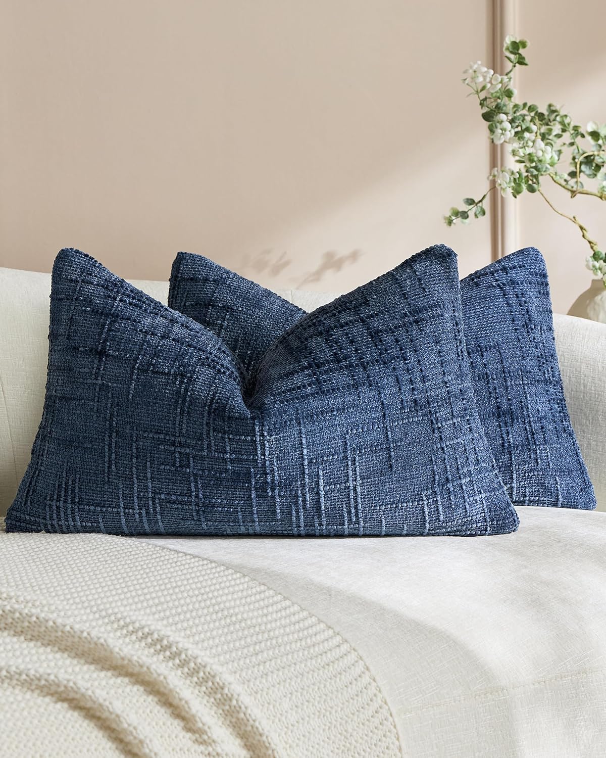 Chenille-Textured Cushion Covers - Twin-Pack - Denim, 30cm x 50cm