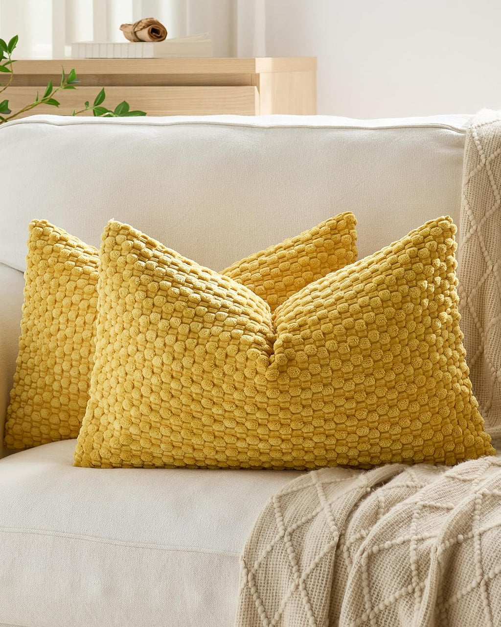 Bubble Corn Cushion Covers - Twin-Pack - Mustard, 30cm x 50cm
