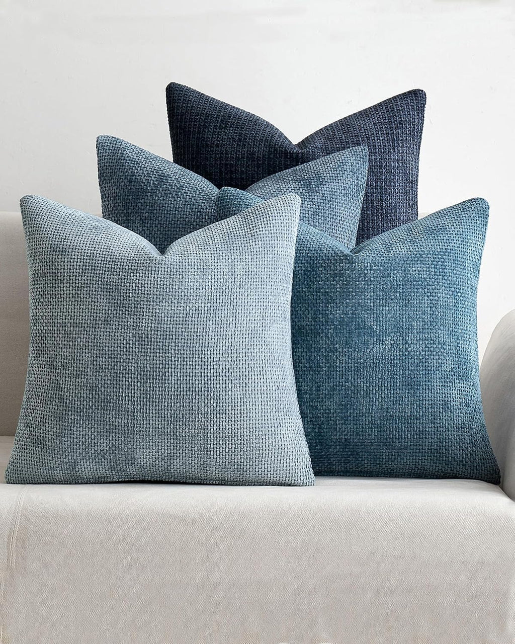 Chenille Grid Cushion Covers - Pack of 4 - Mix of Blue, 45cm x 45cm