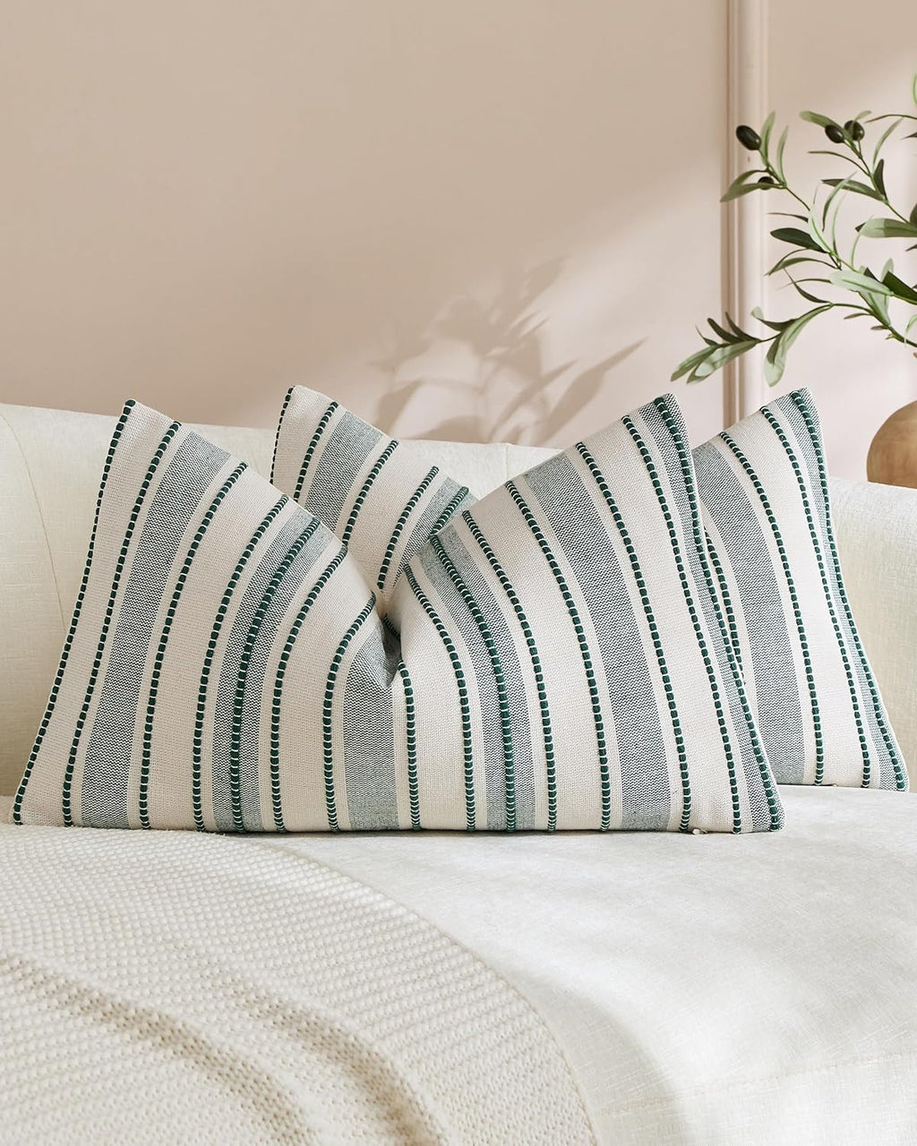 Heritage Linear Woven Cushion Covers - Twin-Pack - Forest Green, 30cm x 50cm