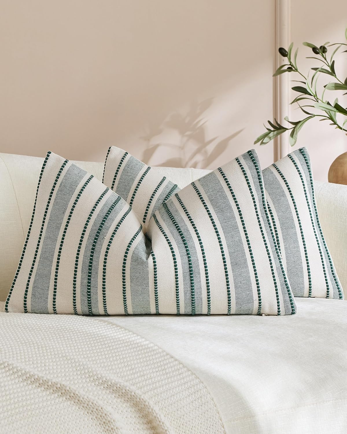 Heritage Linear Woven Cushion Covers - Twin-Pack - Forest Green, 30cm x 50cm