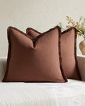 Linen-Cotton Cushion Covers with Tassels, Set of 2, Cocoa, 45x45cm