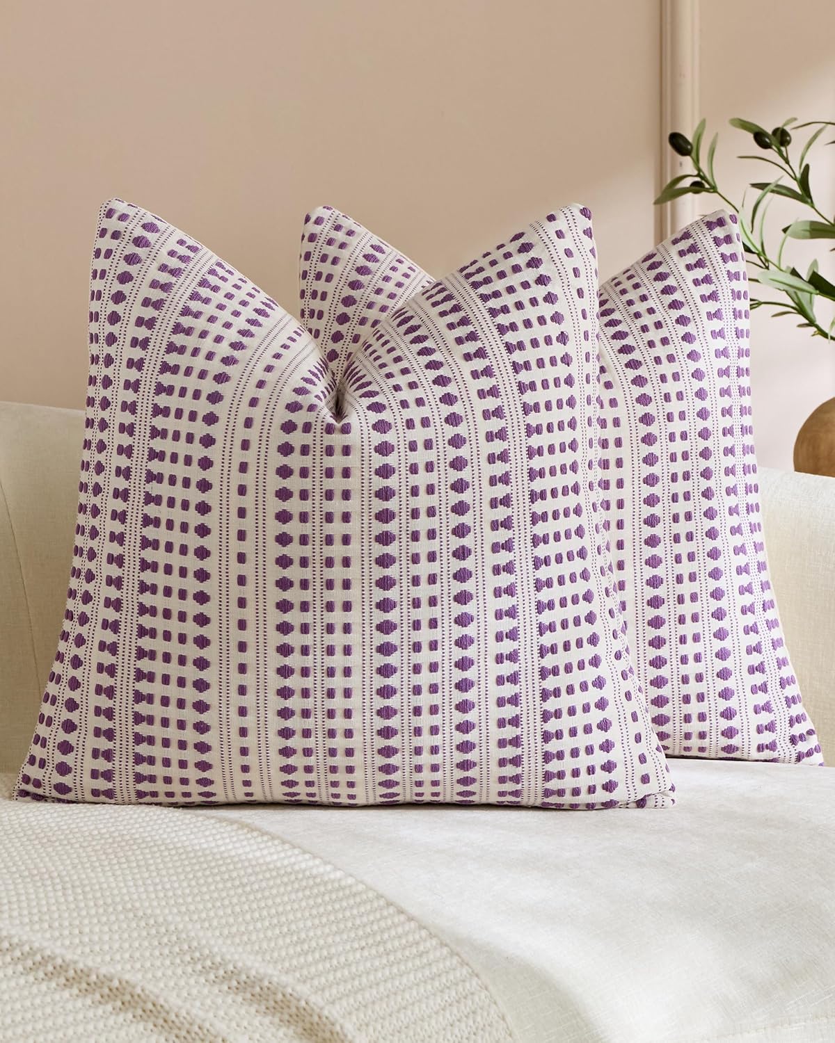 Bohemian Dot Woven Cushion Covers - Twin-Pack - Purple, 45cm x 45cm