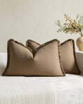 Linen-Cotton Cushion Covers with Tassels, Set of 2, Taupe, 30x50cm