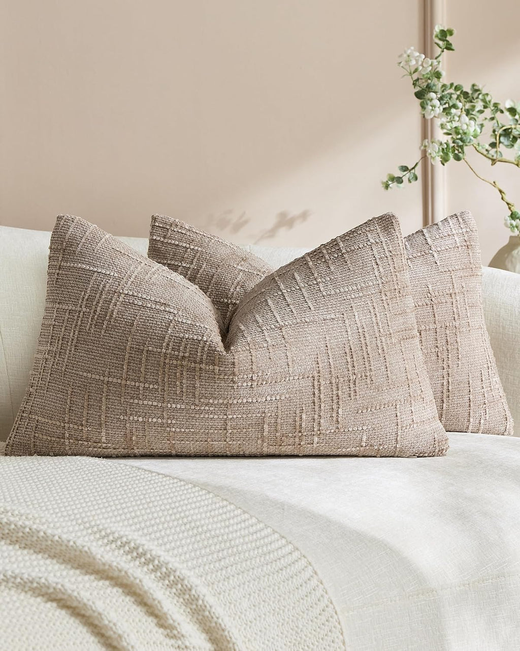 Chenille-Textured Cushion Covers - Twin-Pack - Camel, 30cm x 50cm
