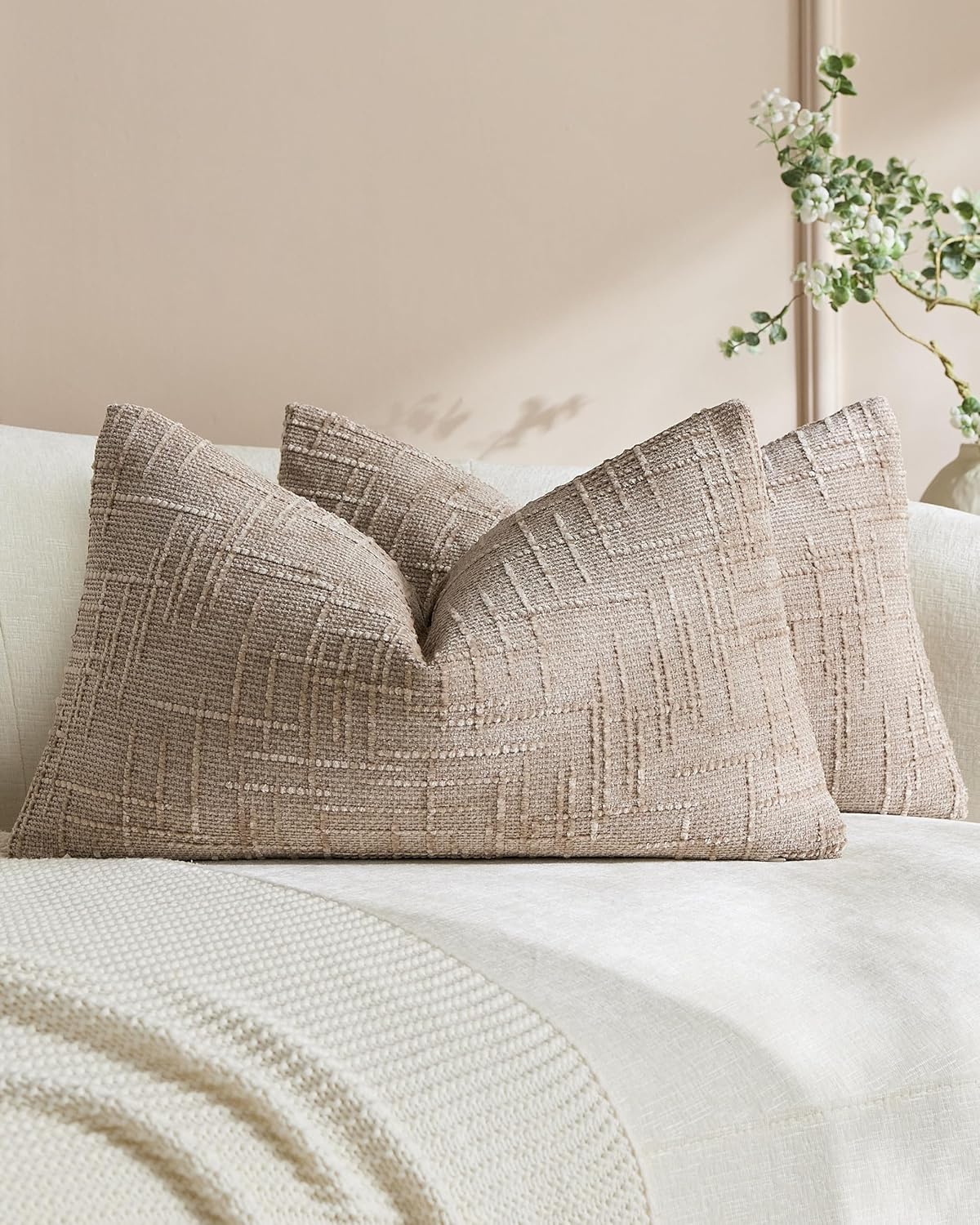Chenille-Textured Cushion Covers - Twin-Pack - Camel, 30cm x 50cm