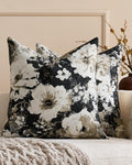 Vintage Floral Chenille Cushion Covers - Twin-Pack - Black, 45cm x 45cm
