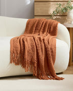 Boho Open-Knitted Throw - Terracotta, 130x170cm
