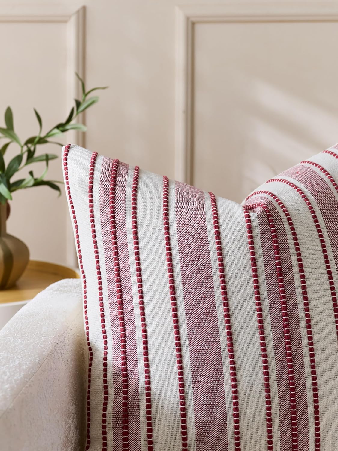 Heritage Linear Woven Cushion Covers - Twin-Pack - Burgundy, 30cm x 50cm