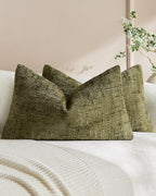 Chenille-Textured Cushion Covers - Twin-Pack - Olive Green, 30cm x 50cm