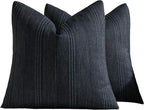 Linen Blend Striped Cushion Covers, Set of 2, Blue, 45x45cm