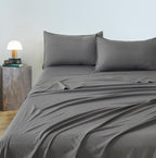 Vintage Washed Microfibre Sheet Set with Pillowcases - Grey