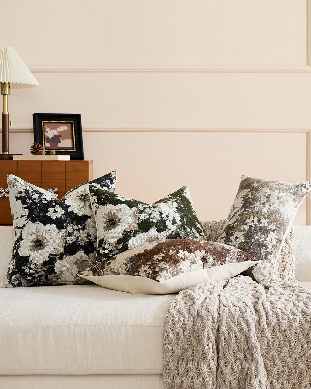Vintage Floral Chenille Cushion Covers - Twin-Pack - Black, 45cm x 45cm