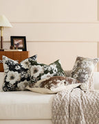 Vintage Floral Chenille Cushion Covers - Twin-Pack - Black, 45cm x 45cm