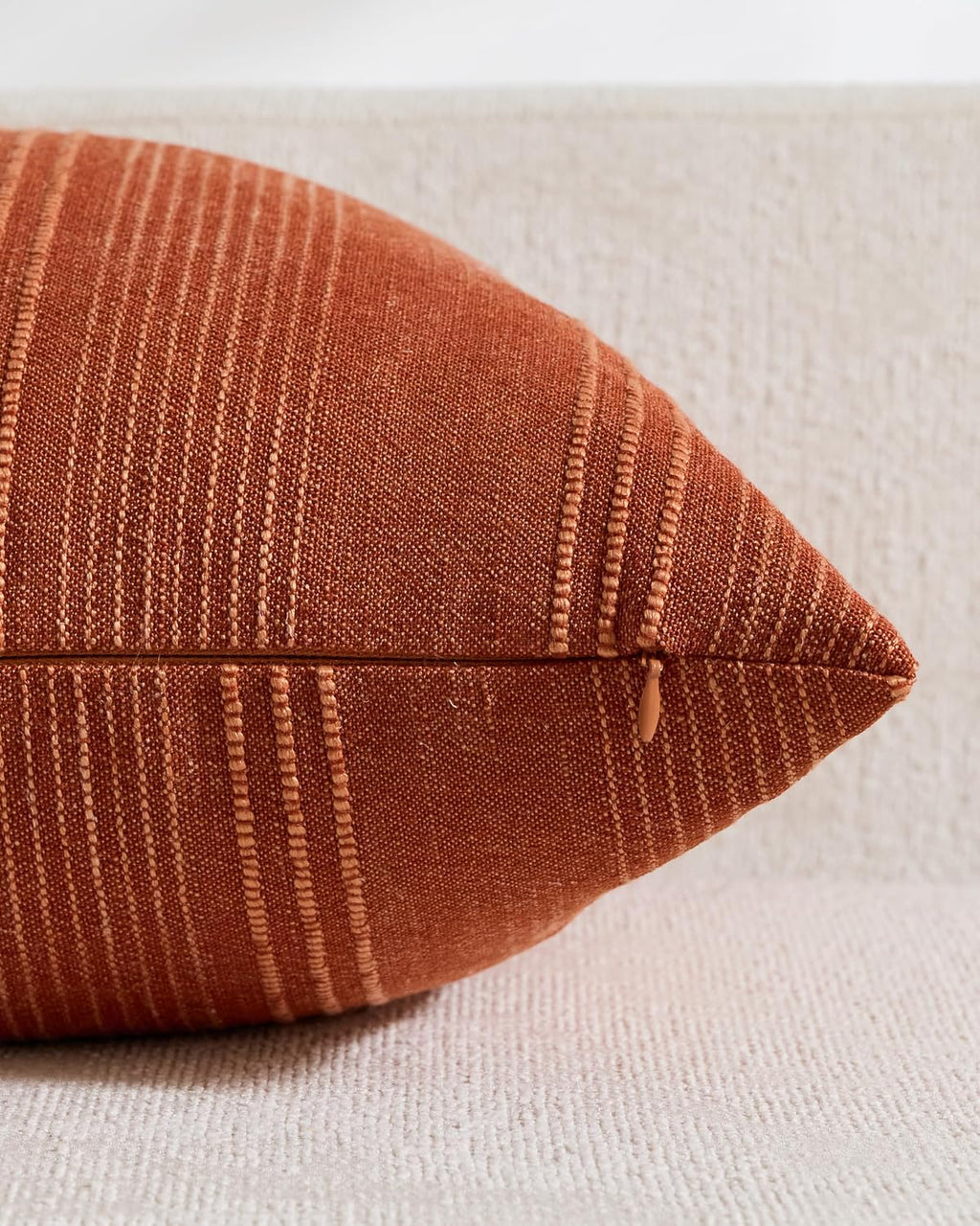 Linen Blend Striped Cushion Covers, Set of 2, Terracotta, 45x45cm