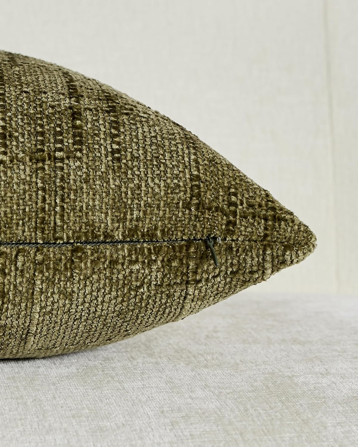 Chenille-Textured Cushion Covers - Twin-Pack - Olive Green, 30cm x 50cm