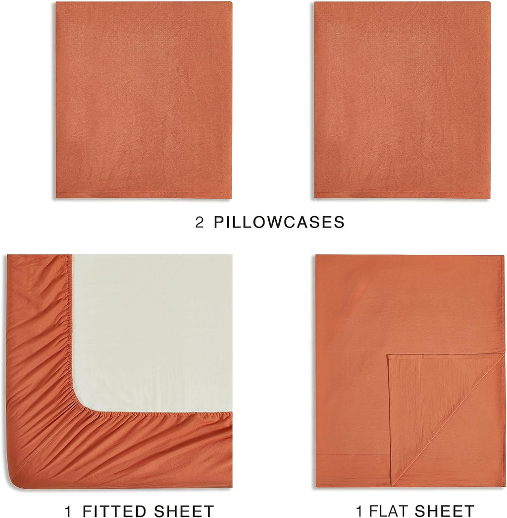 Vintage Washed Microfibre Sheet Set with Pillowcases - Terracotta