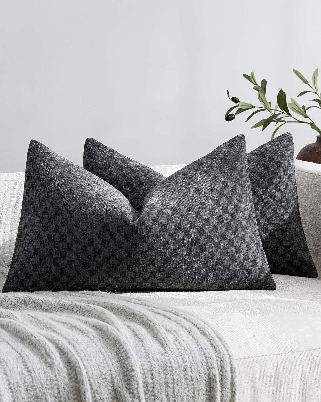 Chenille Waffle Cushion Covers - Twin-Pack - Charcoal, 30cm x 50cm