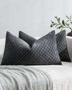 Chenille Waffle Cushion Covers - Twin-Pack - Charcoal, 30cm x 50cm