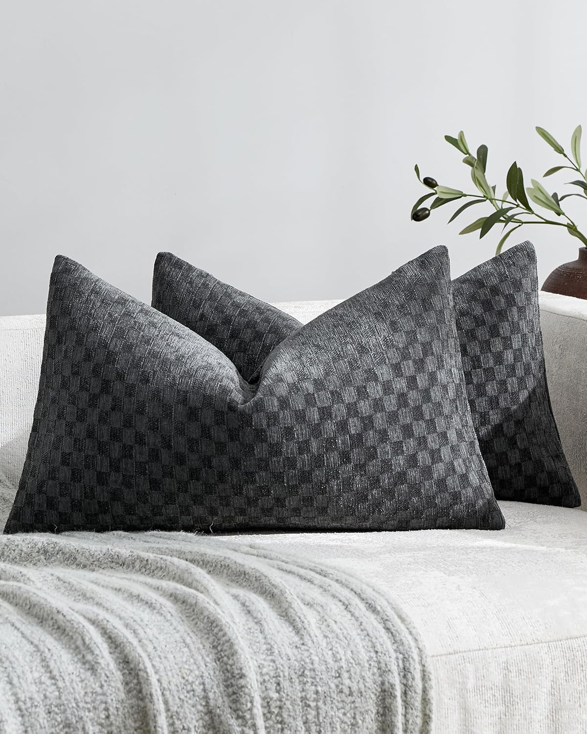 Chenille Waffle Cushion Covers - Twin-Pack - Charcoal, 30cm x 50cm