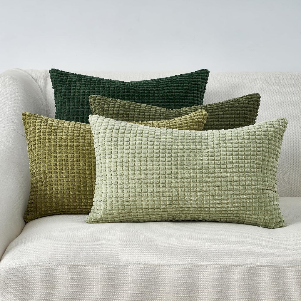 Corduroy Corn Grain Cushion Covers - Pack of 4 Mix of Green Shades - 30cm x 50cm