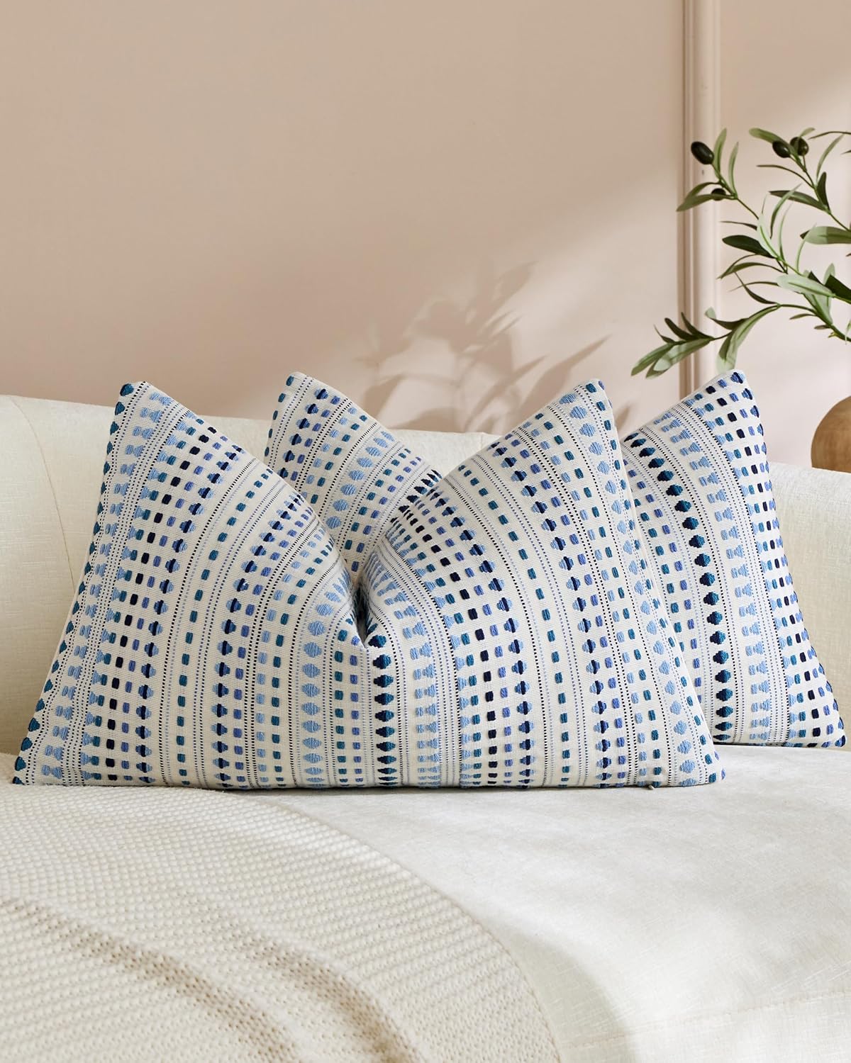 Bohemian Dot Woven Cushion Covers - Twin-Pack - Blue, 30cm x 50cm
