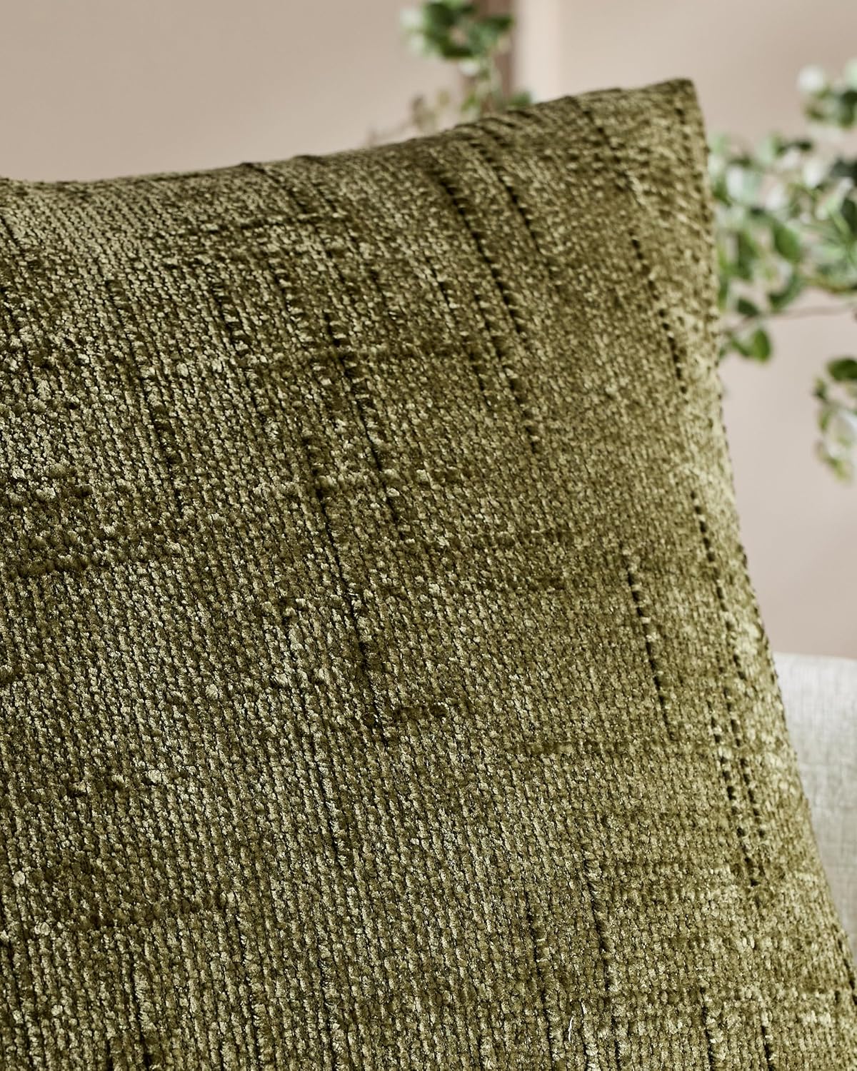 Chenille-Textured Cushion Covers - Twin-Pack - Olive Green, 30cm x 50cm