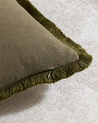 Linen-Cotton Cushion Covers with Tassels, Set of 2, Olive, 45x45cm