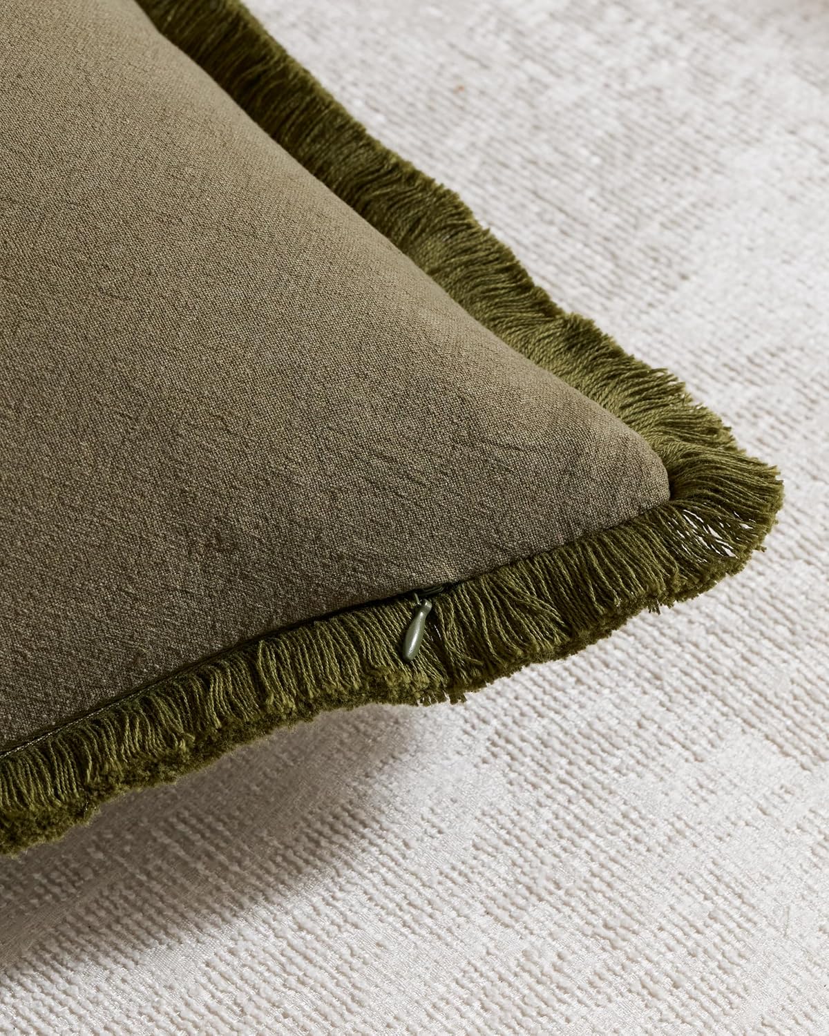 Linen-Cotton Cushion Covers with Tassels, Set of 2, Olive, 45x45cm