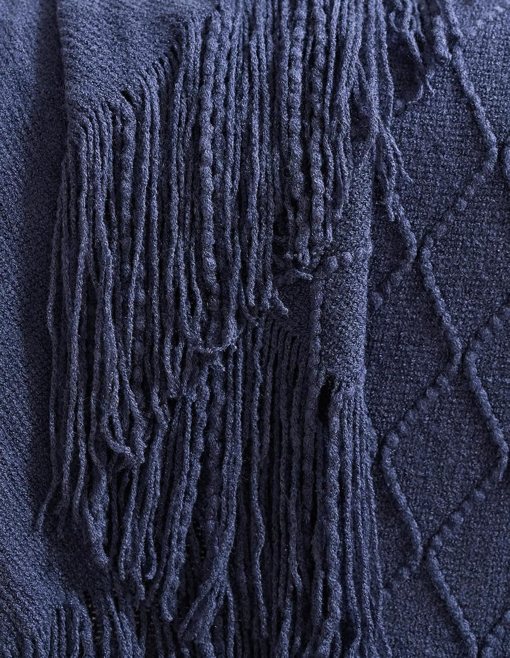 Micro Plush Diamond Knitted Throw Blanket, Navy Blue