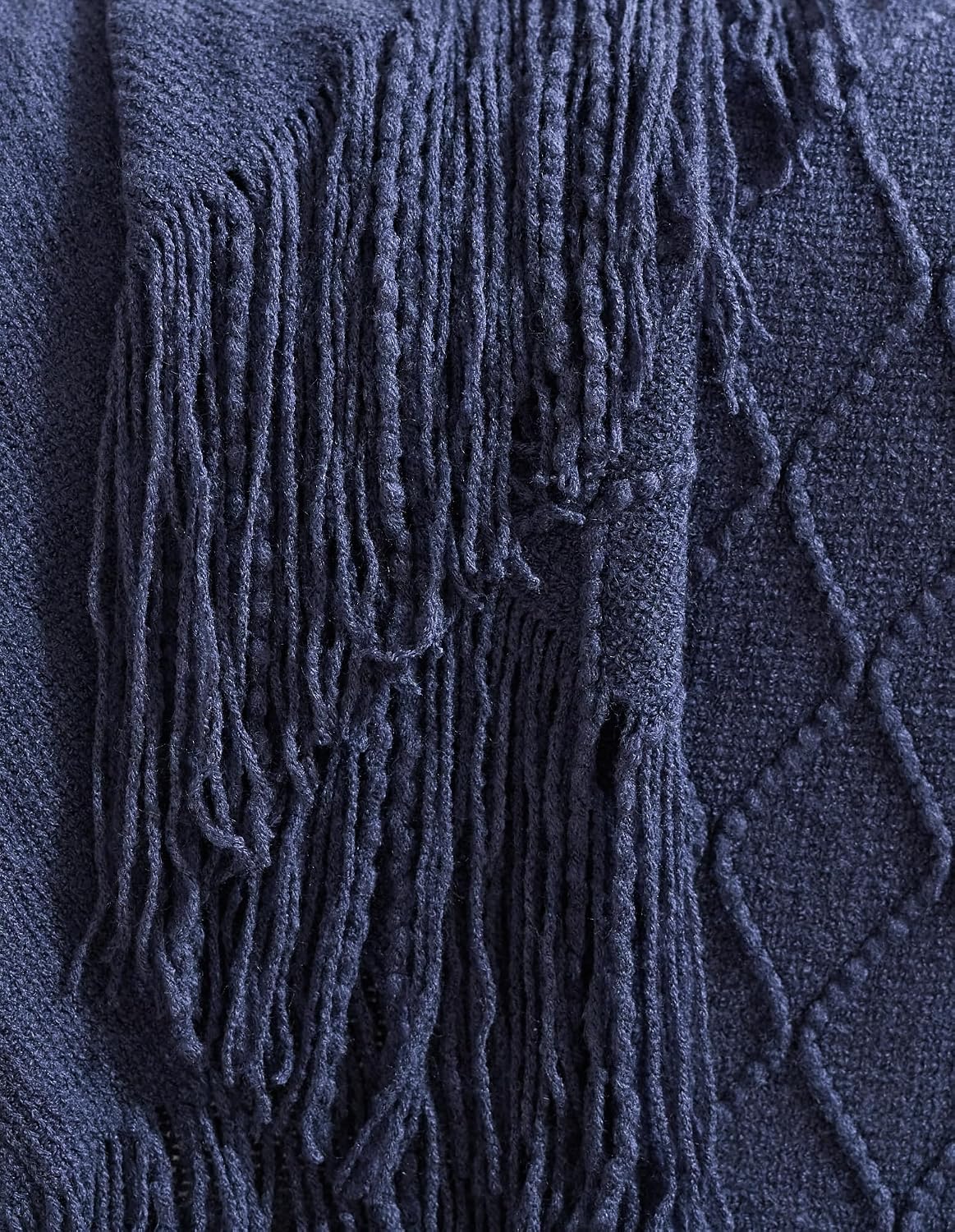 Micro Plush Diamond Knitted Throw Blanket, Navy Blue