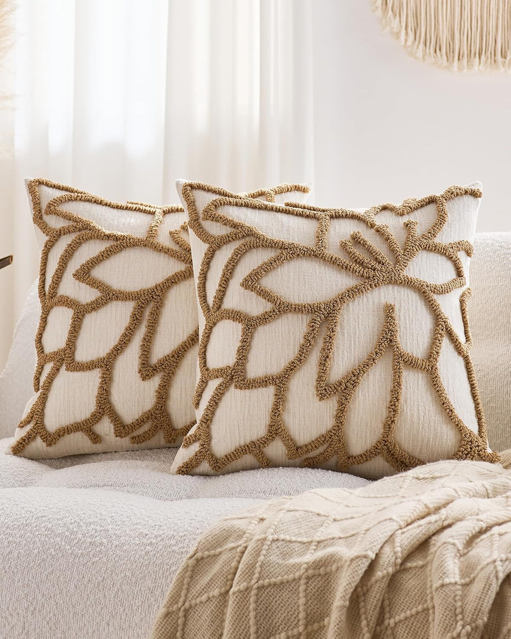 Tufted Rose Cushion Covers - Twin-Pack - Tan, 45cm x 45cm