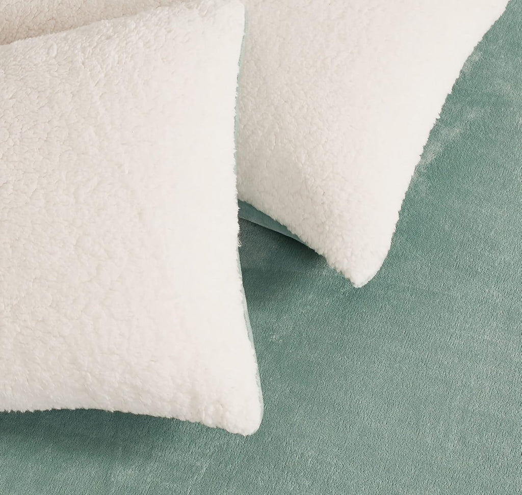 Teddy Sherpa European Pillowcases - Twin-Pack - Sage Green - 65cm x 65cm