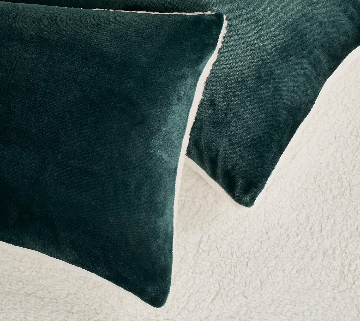 Teddy Sherpa European Pillowcases - Twin-Pack - Emerald Green - 65cm x 65cm