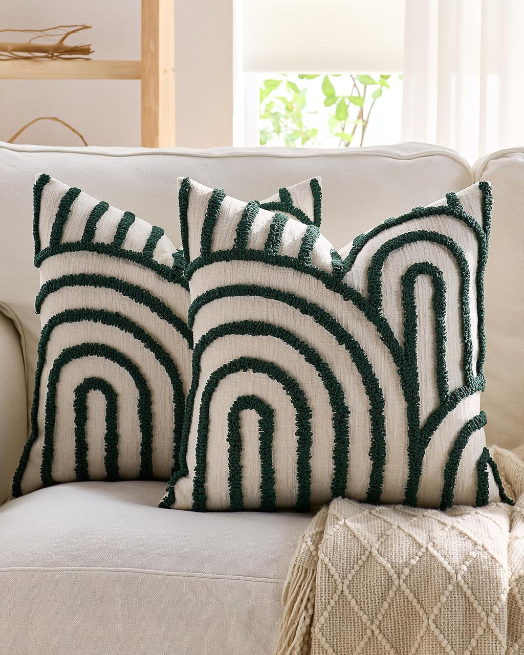 Tufted Arch Cushion Covers - Twin-Pack - Forest Green, 45cm x 45cm