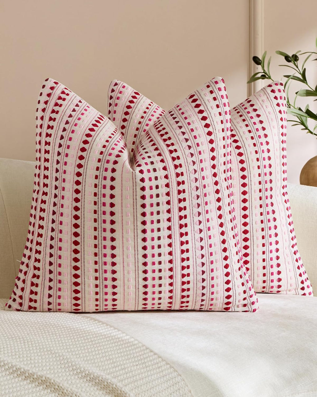 Bohemian Dot Woven Cushion Covers - Twin-Pack - Burgundy, 45cm x 45cm