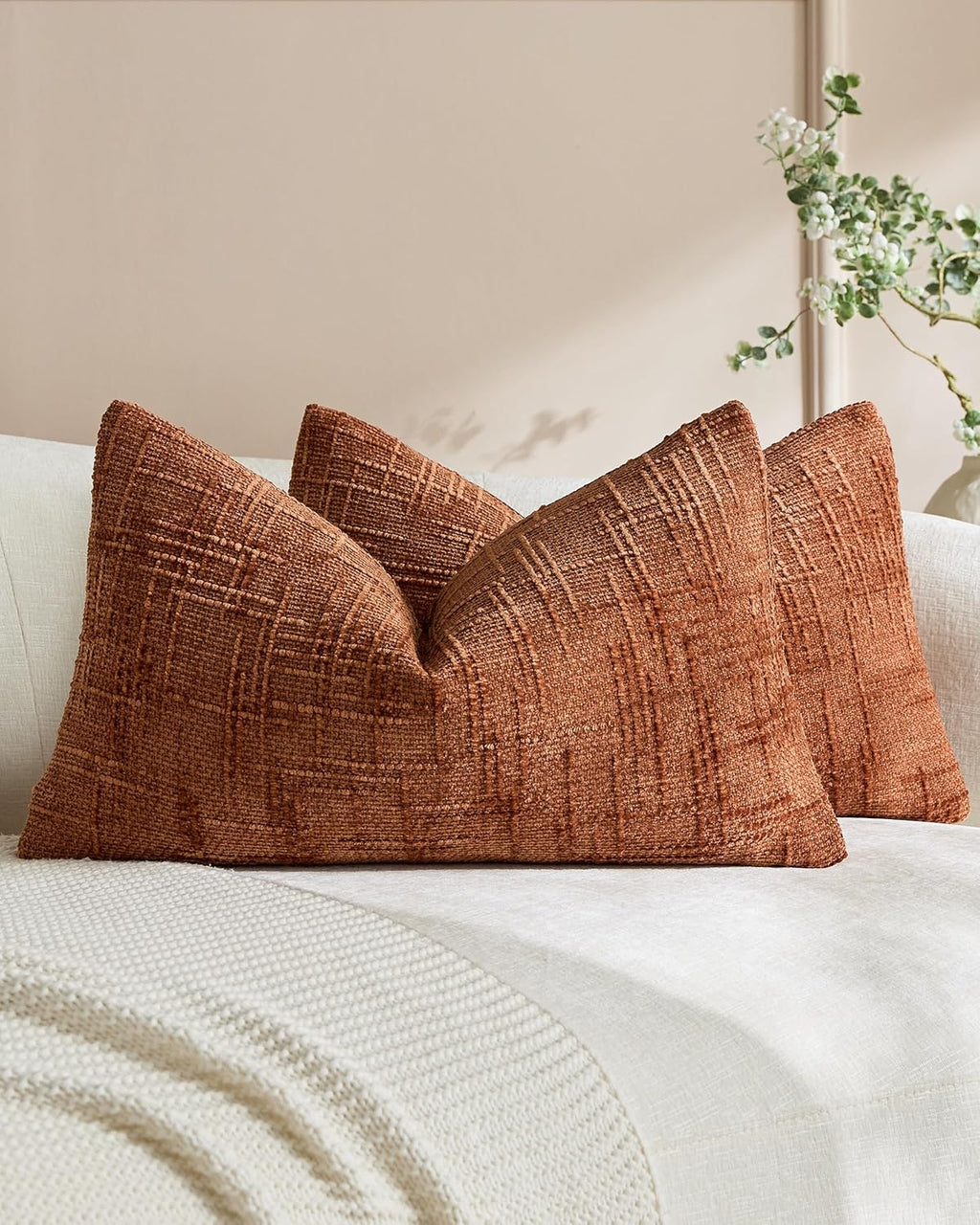 Chenille-Textured Cushion Covers - Twin-Pack - Terracotta, 30cm x 50cm