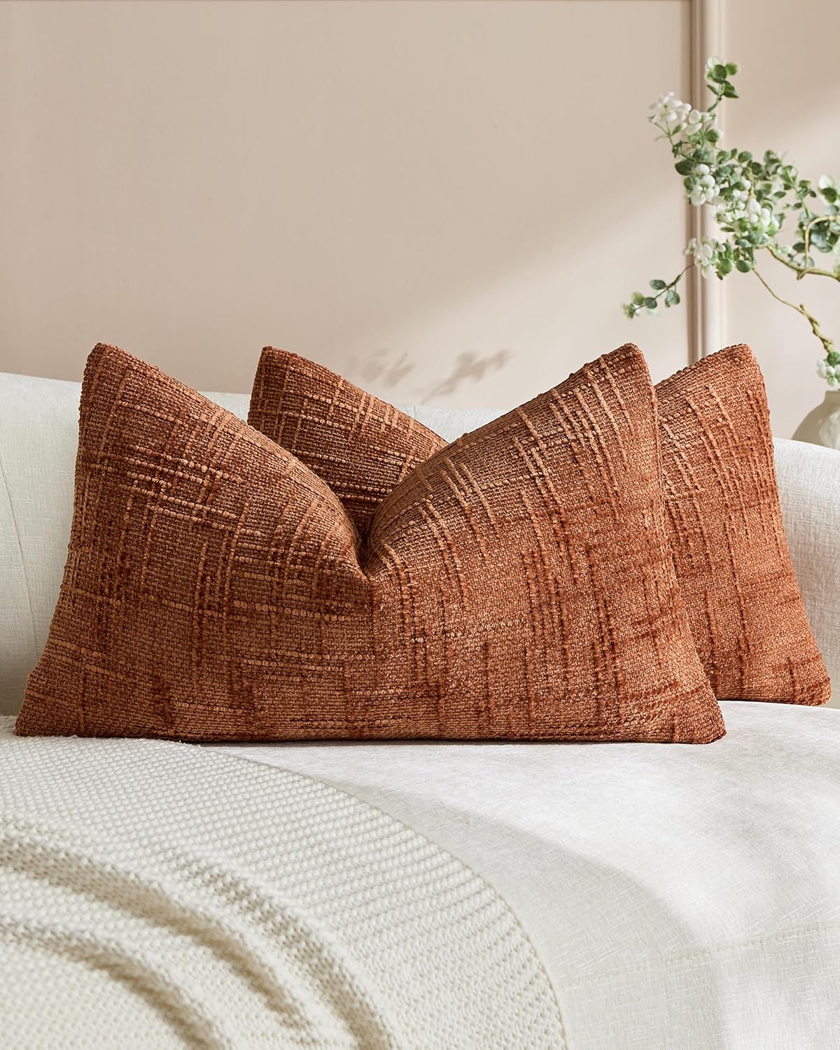 Chenille-Textured Cushion Covers - Twin-Pack - Terracotta, 30cm x 50cm