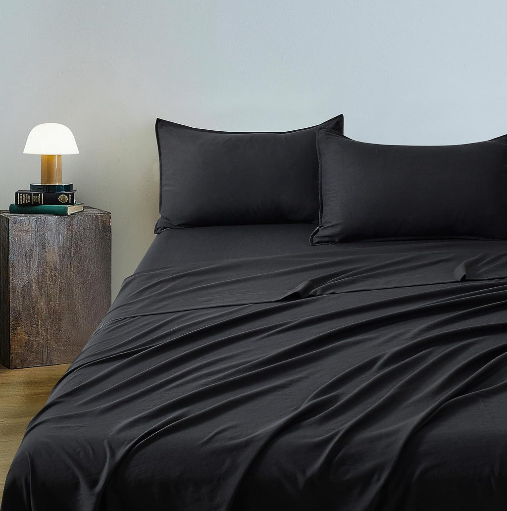Vintage Washed Microfibre Sheet Set with Pillowcases - Black