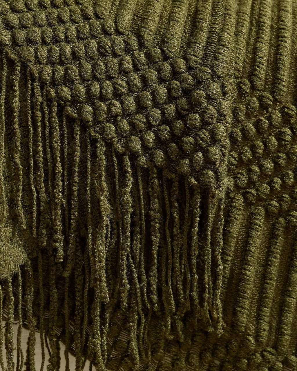 Bobble Textured Knitted Throw - Khaki Green, 130x170cm