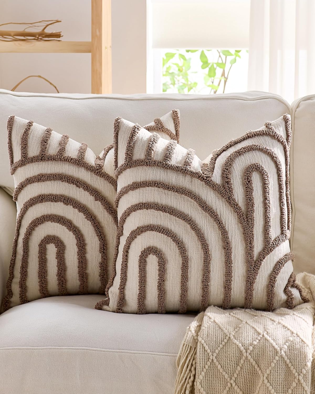 Tufted Arch Cushion Covers - Twin-Pack - Brown, 45cm x 45cm
