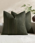 Linen Blend Striped Cushion Covers, Set of 2, Olive, 45x45cm