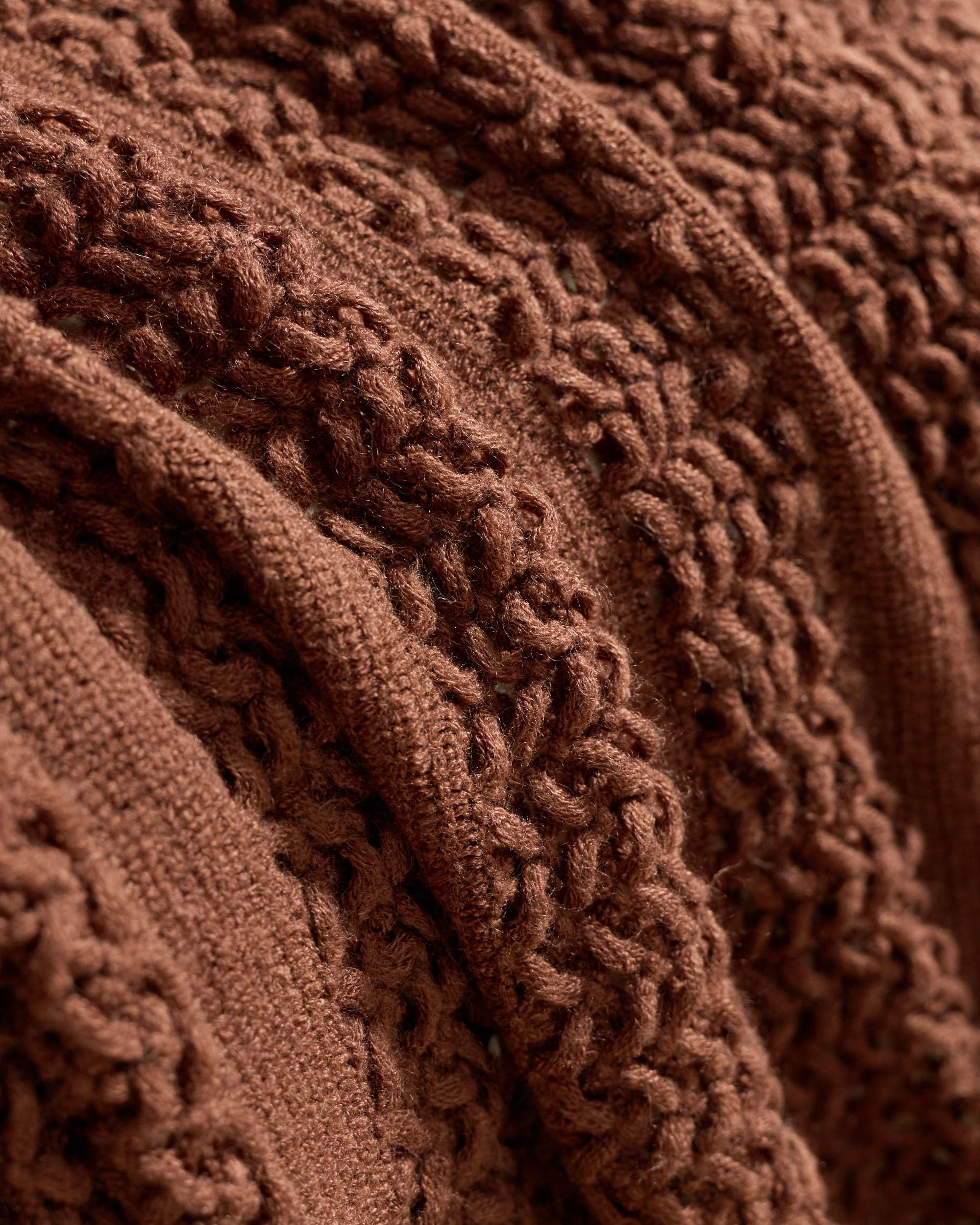 Boho Open-Knitted Throw - Brown, 130x170cm