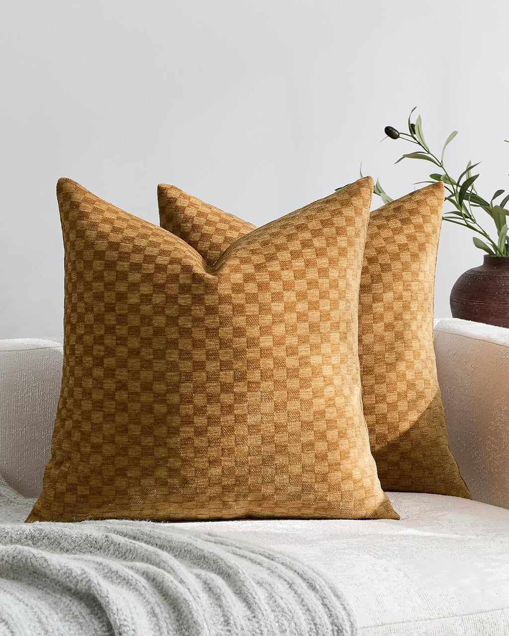 Chenille Waffle Cushion Covers - Twin-Pack - Mustard, 45cm x 45cm