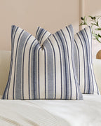 Heritage Linear Woven Cushion Covers - Twin-Pack - Indigo, 45cm x 45cm