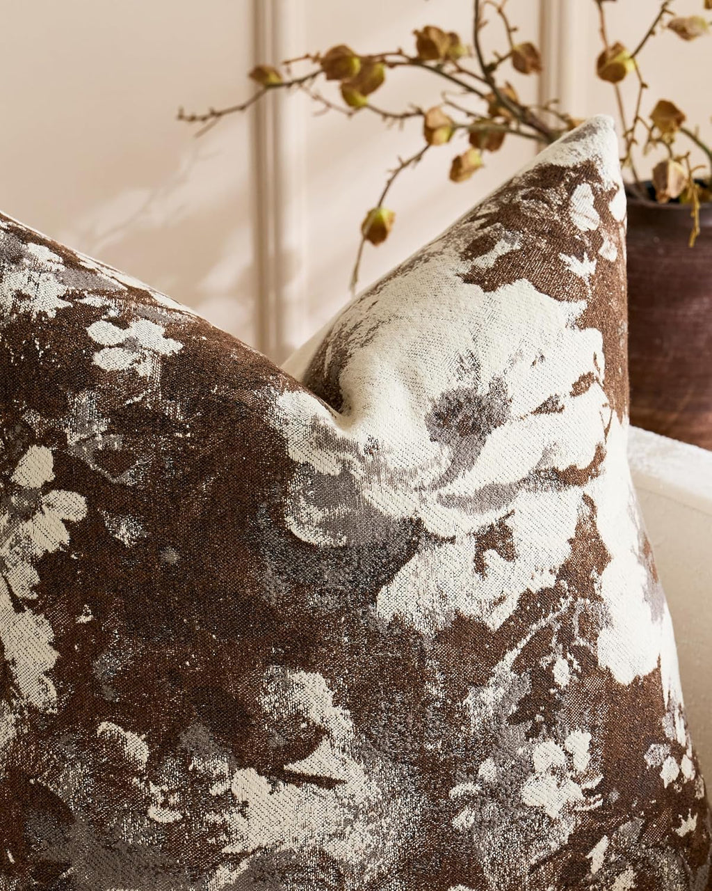 Vintage Floral Chenille Cushion Covers - Twin-Pack - Brown, 45cm x 45cm